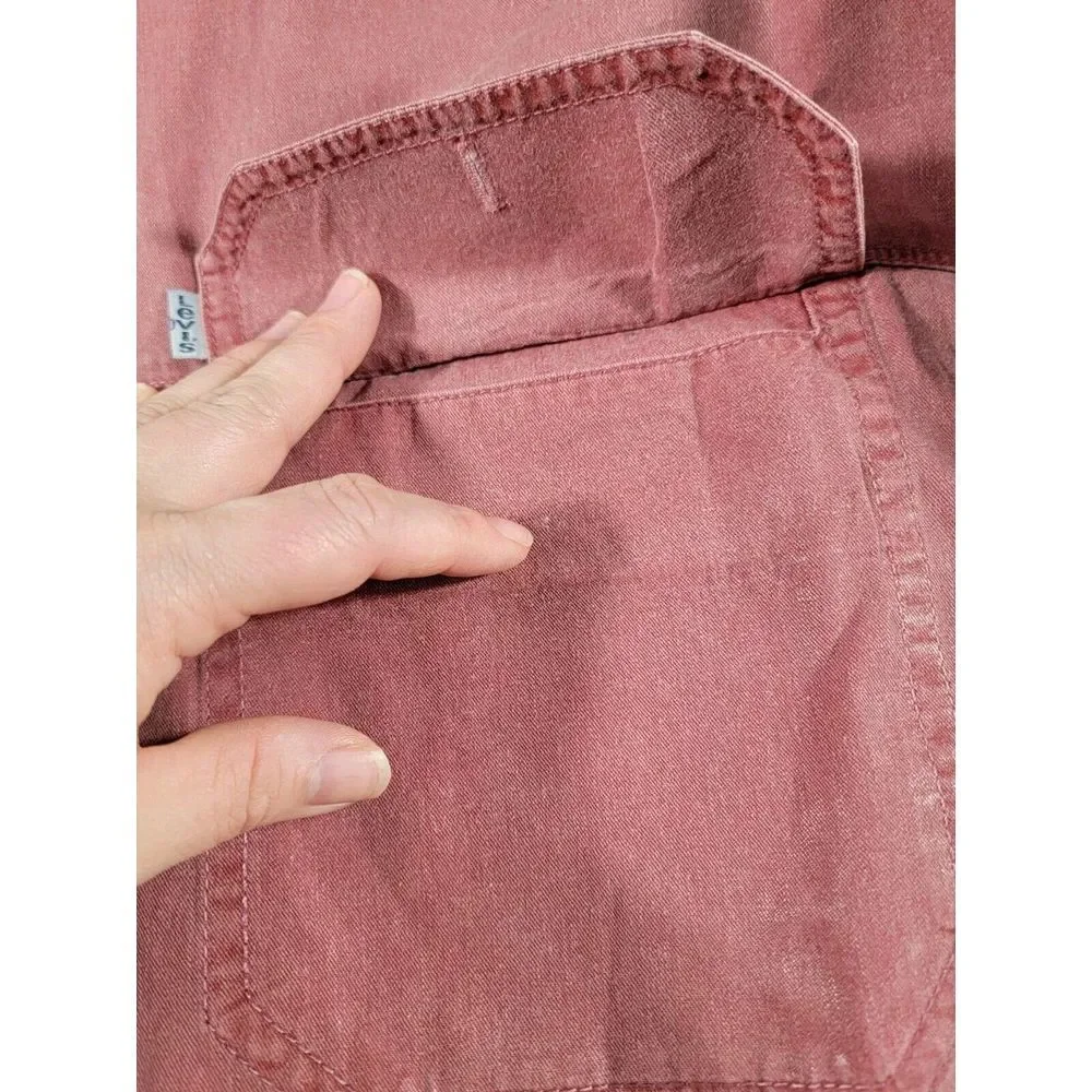 VTG 90s Levis Metal Button Front Long Sleeve Faded Red White Tab Shirt XL‎